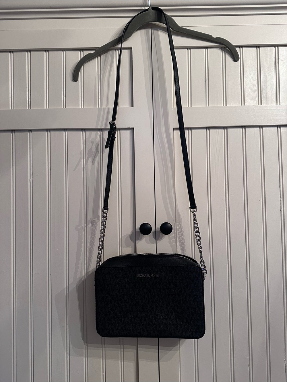 Michael Kors Black Monogram Crossbody Bag with Chain Strap